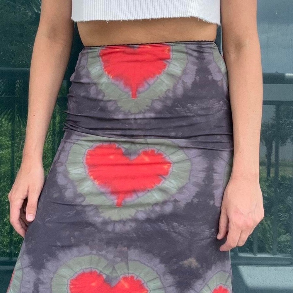 Omighty Red and Gray heart tie dye Midi Skirt